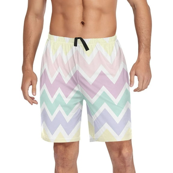 Men's Pajama Shorts Bottoms with Pockets Soft Lightweight Lounge Sleep Wear Pastel Colored Chevron