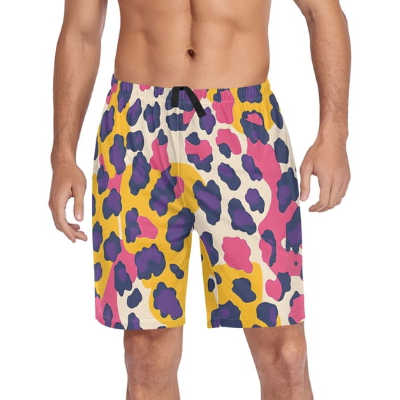 Men's Pajama Shorts Bottoms with Pockets Soft Lightweight Lounge Sleep Wear Pink Yellow Leopard