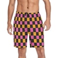 thumbnail image 1 of Men's Pajama Shorts Bottoms with Pockets Soft Lightweight Lounge Sleep Wear Pink and Orange Checkered, 1 of 6