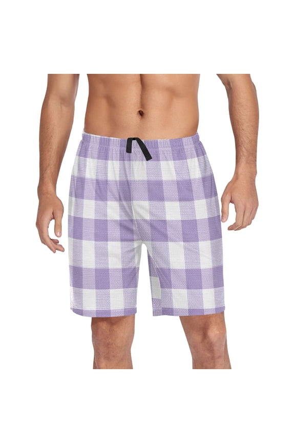 Men's Pajama Shorts Bottoms with Pockets Soft Lightweight Lounge Sleep Wear Purple Gingham