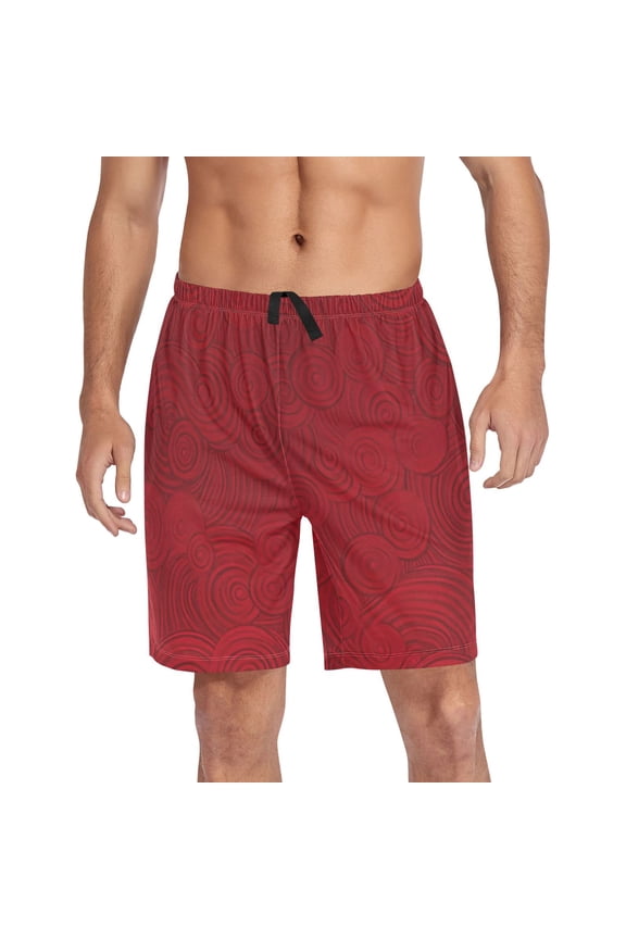 Men's Pajama Shorts Bottoms with Pockets Soft Lightweight Lounge Sleep Wear Red Elegant Spiral