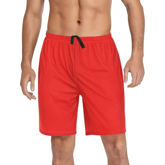 Men's Pajama Shorts Bottoms with Pockets Soft Lightweight Lounge Sleep Wear Red