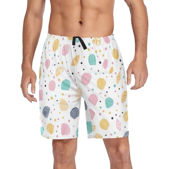 Men's Pajama Shorts Bottoms with Pockets Soft Lightweight Lounge Sleep Wear Seashells and Dots