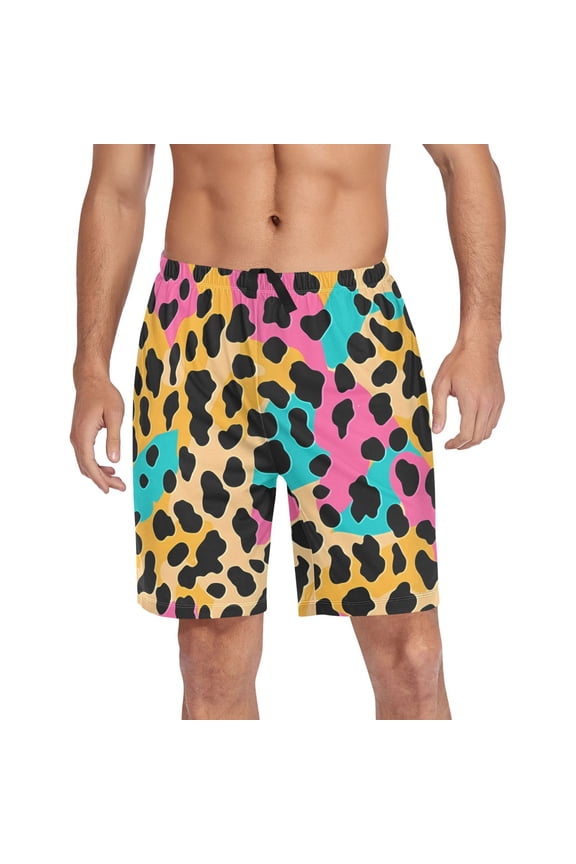 Men's Pajama Shorts Bottoms with Pockets Soft Lightweight Lounge Sleep Wear Soft Color Leopard Print