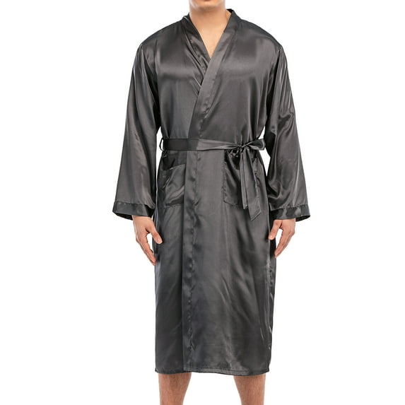 Men's Pajamas Bathrobe Nightgown Casual Kimono Robe Loungewear Sleepwear Long Sleeve Pajama Over-knee Length