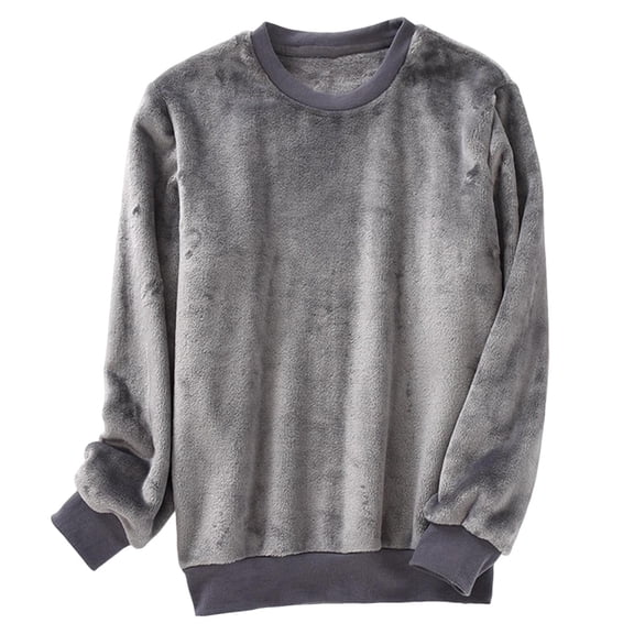 Men's Pajamas Flannel Crew Neck Long Sleeve Solid Color Pullover Tops Casual Fleece Thermal Winter Lounge & Sleep Wear (XL, Dark Gray)