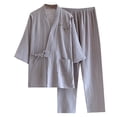 thumbnail image 1 of Men's Pajamas Japanese Kimono Nightwear SleepwearLoose Casual Home wear Cotton Pajama Sets for Men 2 Piece, 1 of 8