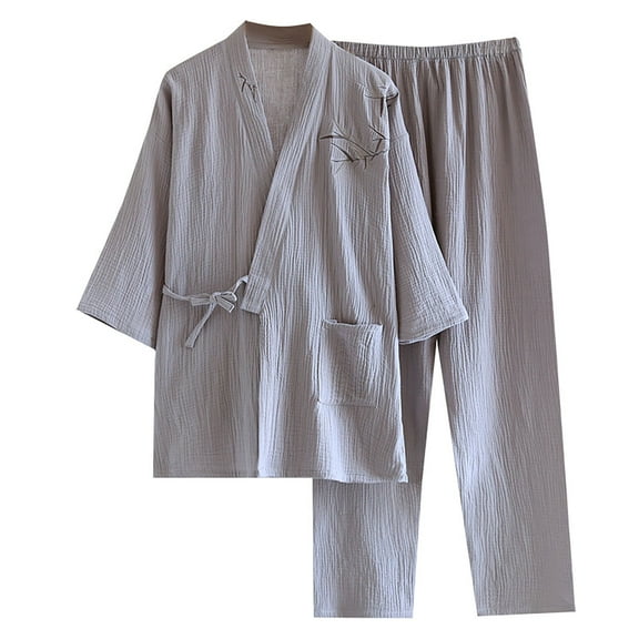 Men's Pajamas Japanese Kimono Nightwear SleepwearLoose Casual Home wear Cotton Pajama Sets for Men 2 Piece