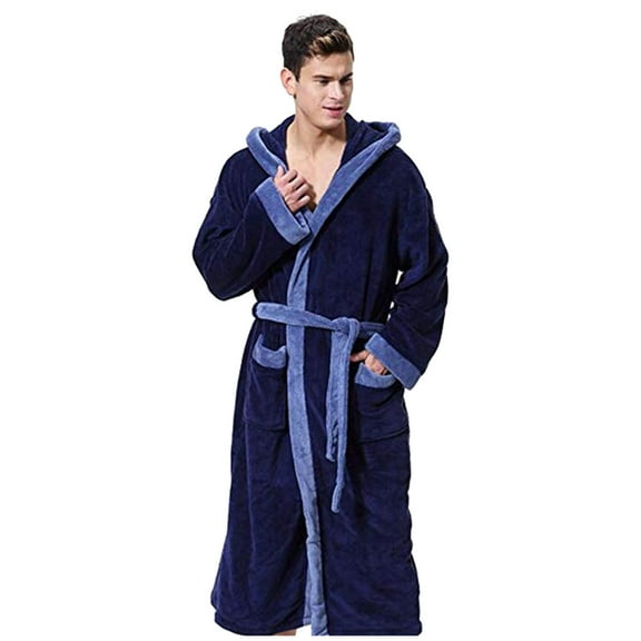 Men's Pajamas Relaxed Fit Hooded Bathrobe Heavyweight Comfy Nightshirt Color Block Leisure Fall Pajamas