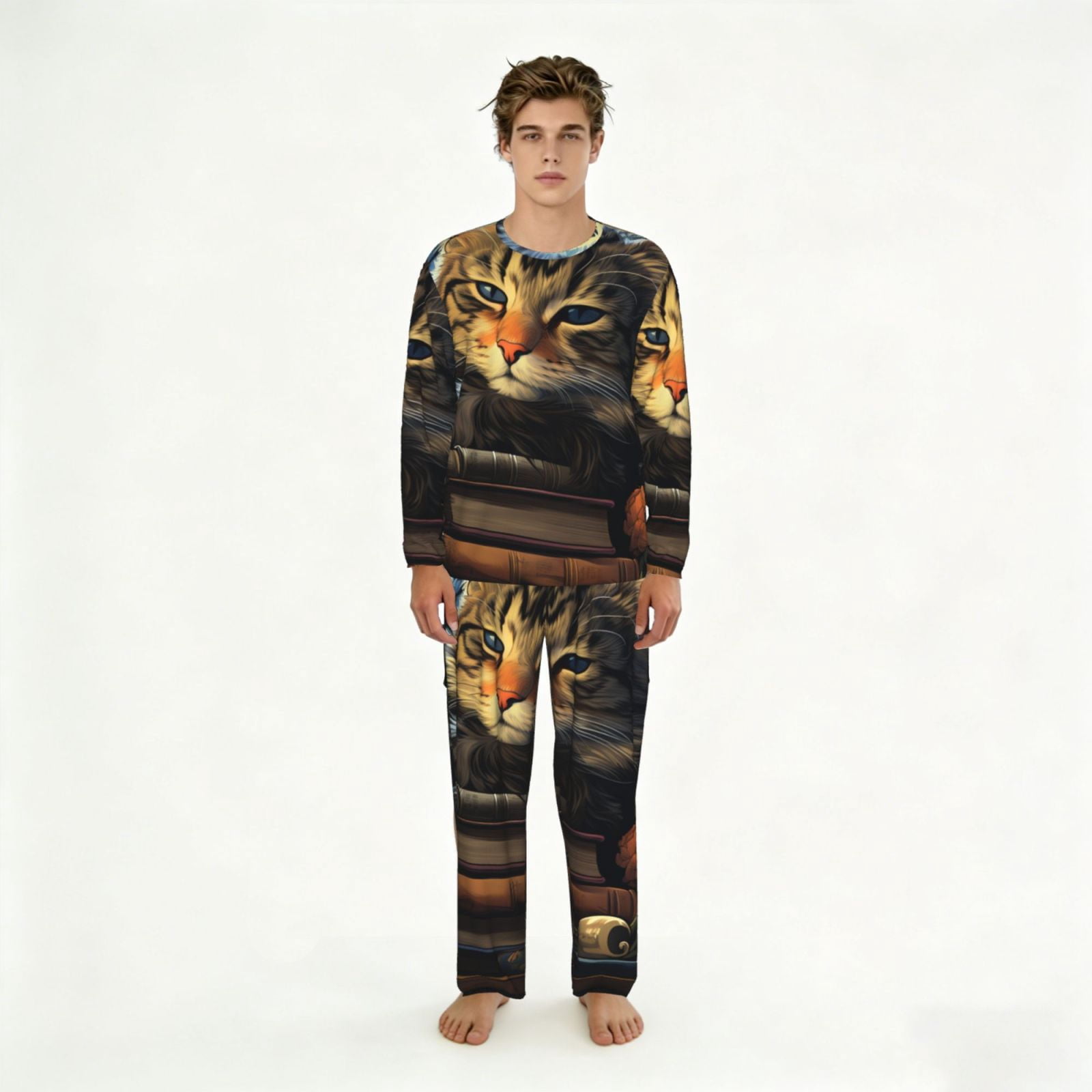 Men's Pajamas Set Comfy Lounge Two Piece Long Sleeve Pjs Soft Sleepwear ...