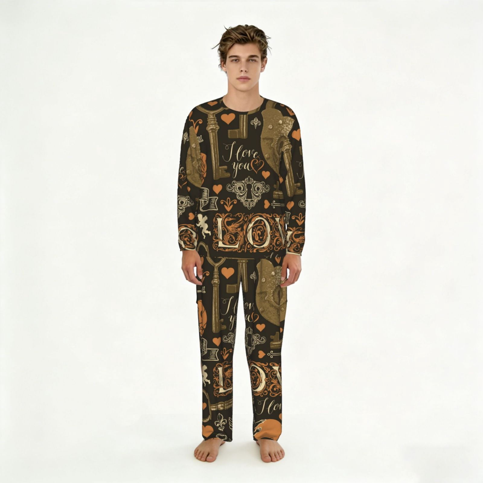 Men's Pajamas Set Comfy Lounge Two Piece Long Sleeve Pjs Soft Sleepwear ...