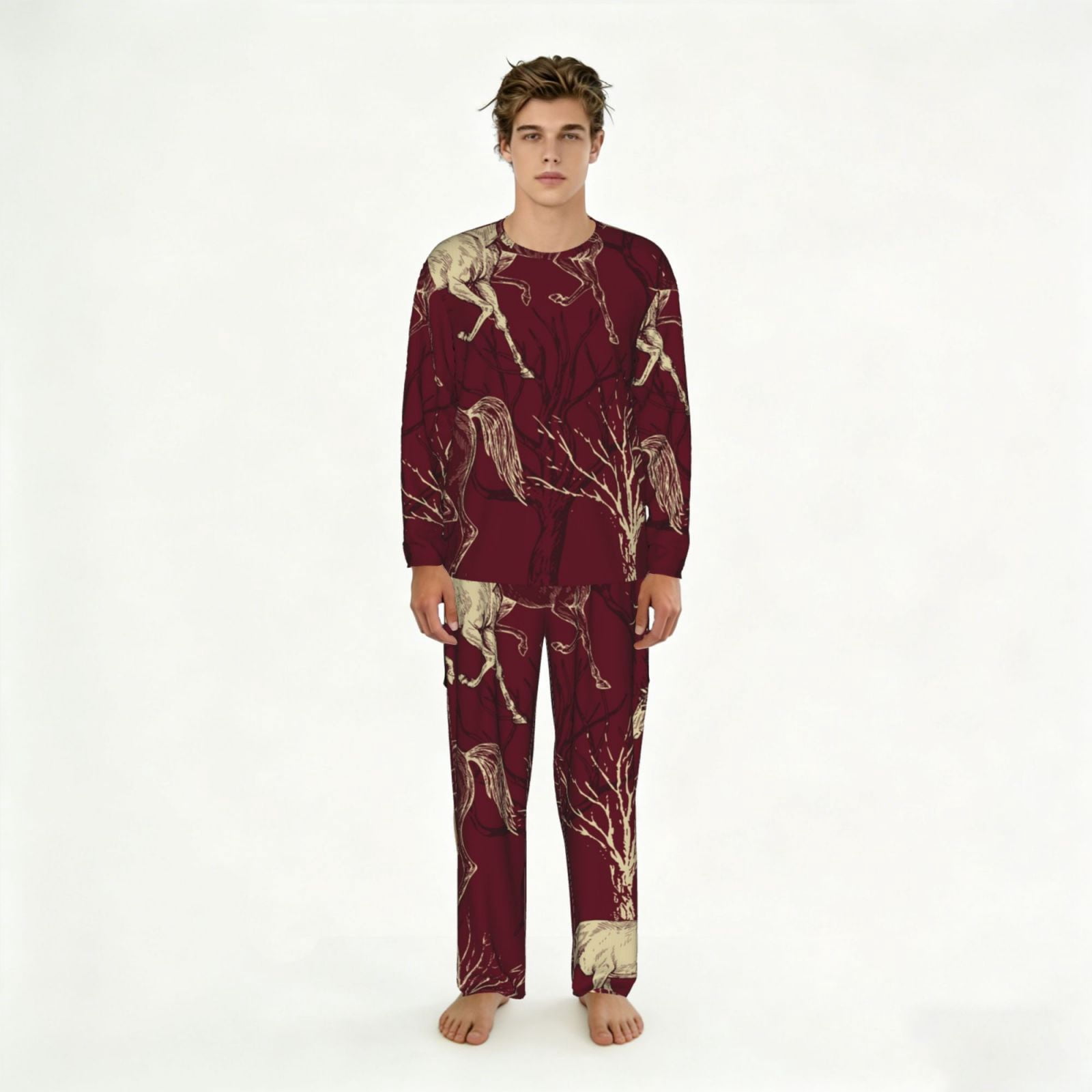 Men's Pajamas Set Comfy Lounge Two Piece Long Sleeve Pjs Soft Sleepwear ...