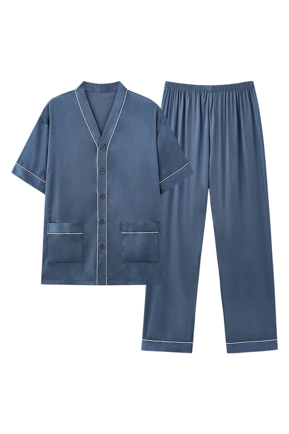 Men's Pajamas Set Sleepwear Pjs Lightweight Short Sleeve Button Down Pajama Comfy Sleep Sets