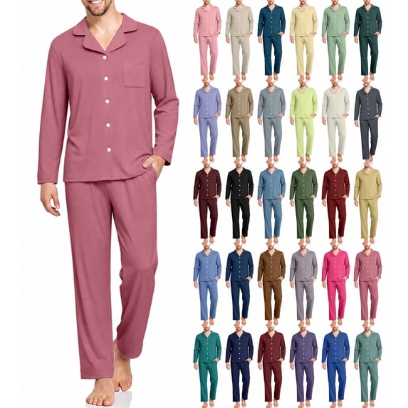 Men's Pajamas Set Soft Modal Sleepwear Long Sleeve Button Down Lounge Wear with Pockets,Lightweight Comfy Pajamas
