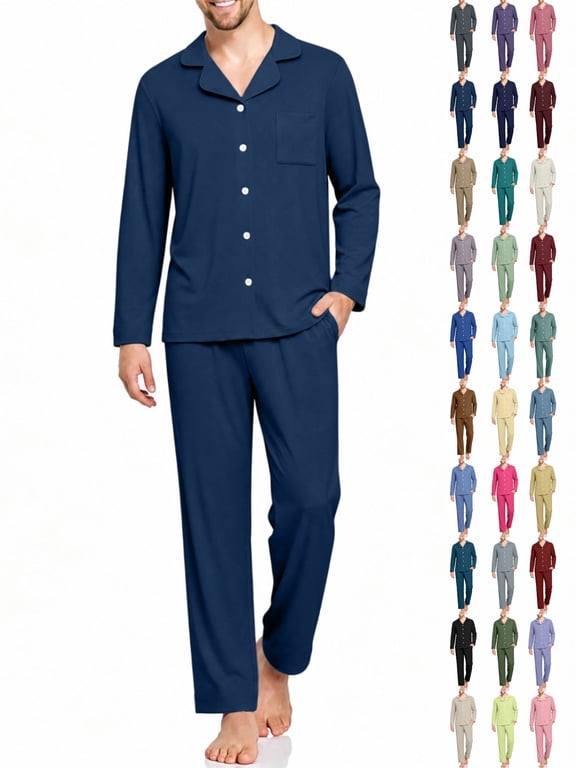 Men's Pajamas Set Soft Modal Sleepwear Long Sleeve Button Down Lounge Wear with Pockets,Lightweight Comfy Pajamas