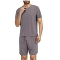 thumbnail image 1 of Men's Pajamas Set Summer Casual Short Sleeve Crewneck Shirts and Elastic Waist Shorts Soft 2 Piece Loungewear With Pockets, 1 of 5