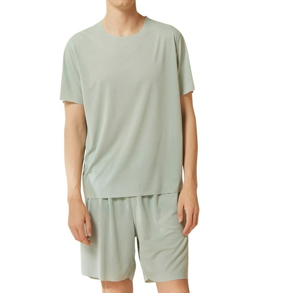 Men's Pajamas Set Summer Casual Short Sleeve Shirts and Shorts Soft 2 Piece Loungewear With Pockets
