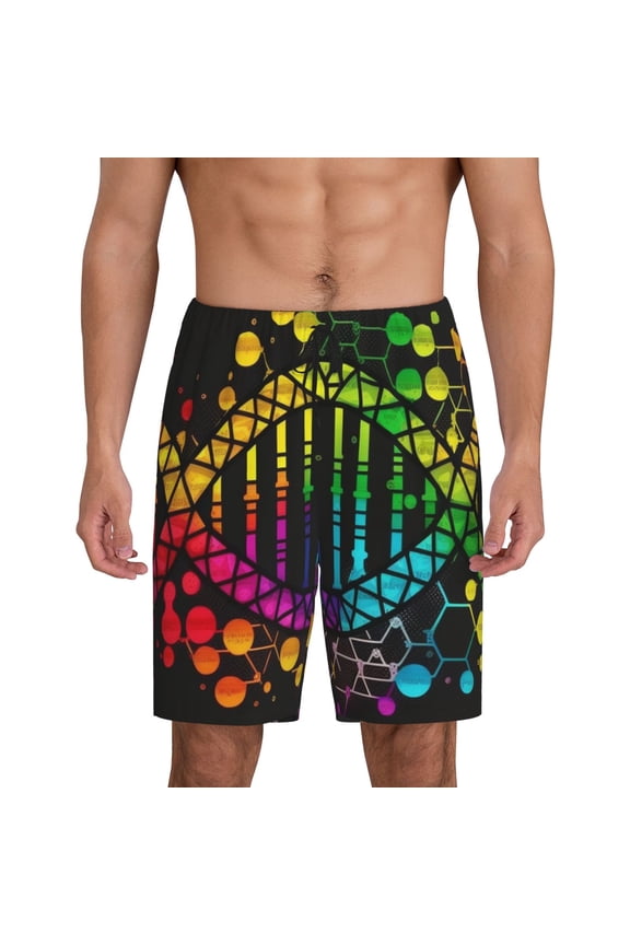 Men's Pajamas Shorts Sleep Short Pants Soft Sleepwear Loungewear, DNA Rainbow LGBT Pride Science
