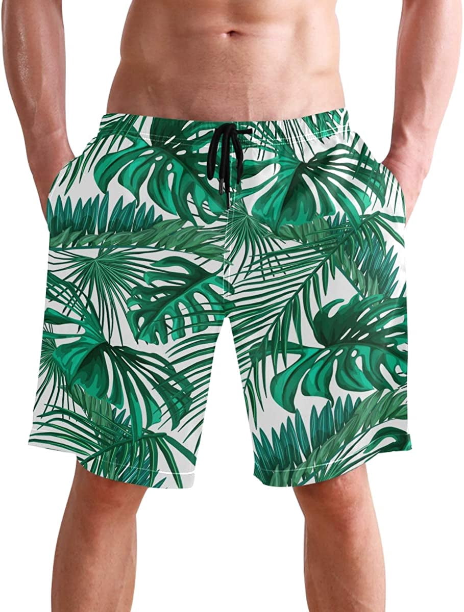 Men's Palm Leaf Beach Shorts Summer Swim Trunks Sports Running Bathing ...