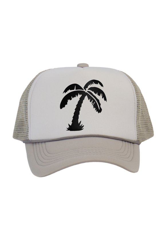 Men's Palm Tree Cap Snapback Trucker Hat, White/Light Grey