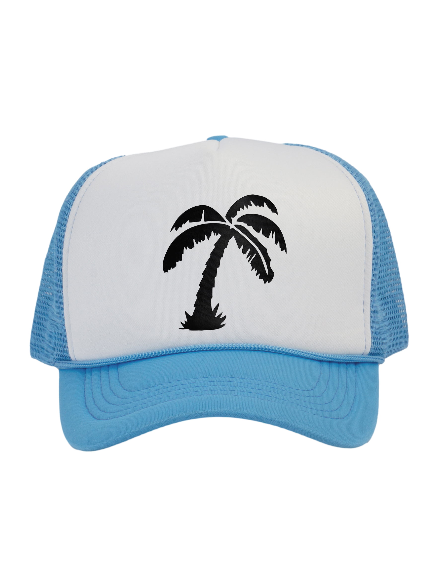 Men's Palm Tree Cap Snapback Trucker Hat, White/Light Grey