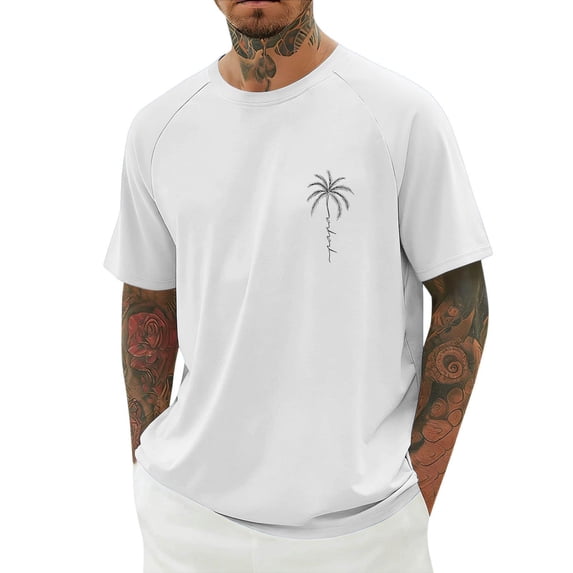 Men's Palm Tree Print Raglan Sleeve T-Shirt, Summer Island Graphic Tee, Casual Cotton Crew Neck with Tropical Style