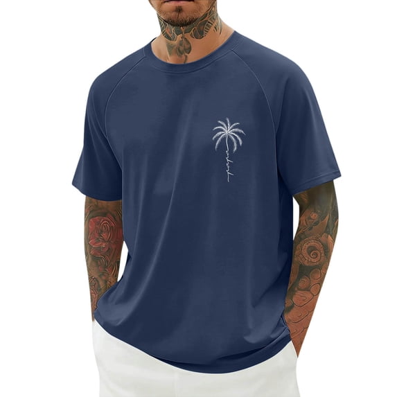 Men's Palm Tree Print Raglan Sleeve T-Shirt, Summer Island Graphic Tee, Casual Cotton Crew Neck with Tropical Style