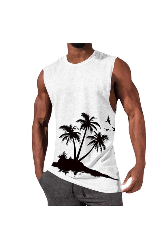 Men's Palm Tree Print Tank Tops – Relaxed Fit Hawaiian Style Sleeveless T-Shirt for Beach and Vacation Men'S Palm Tree Tank Top