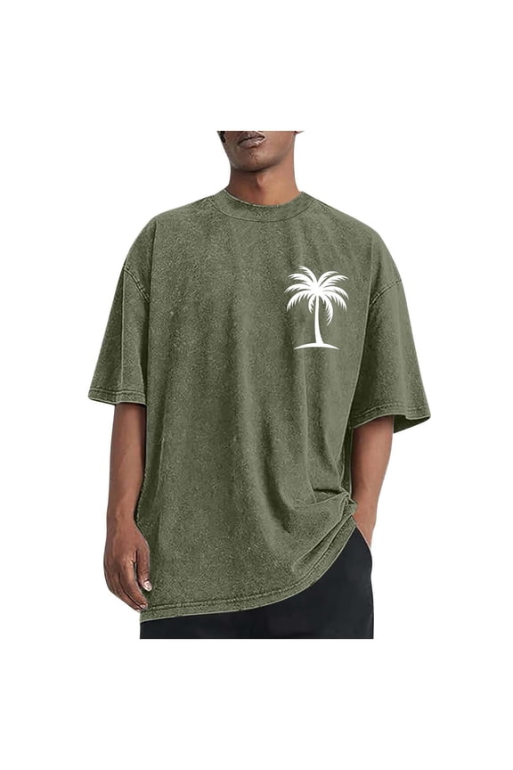 Men's Palm Tree Printed Graphic Tees Loose Fit Crewneck Short-Sleeve T-Shirt Big and Tall Workout Athletic Blouses