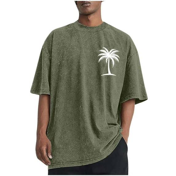 Men's Palm Tree Printed Graphic Tees Loose Fit Crewneck Short-Sleeve T-Shirt Big and Tall Workout Athletic Blouses