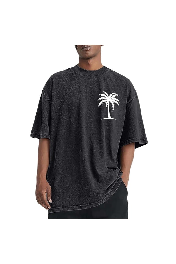 Men's Palm Tree Printed Graphic Tees Loose Fit Crewneck Short-Sleeve T-Shirt Big and Tall Workout Athletic Blouses
