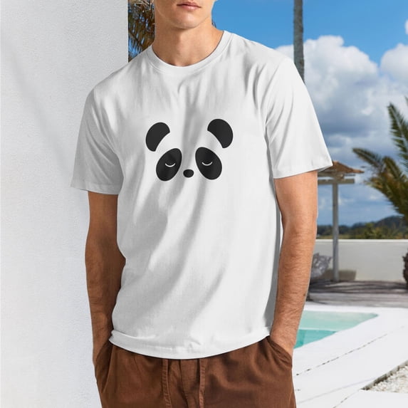 Men's Panda Face Sketch Graphic T-Shirt, Cotton Blend Crewneck Short Sleeve Casual Tee