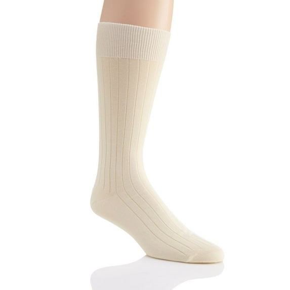 Men's Pantherella 535400 Pembrey Sea Island Cotton 9x1 Rib Crew Sock (Cream L)