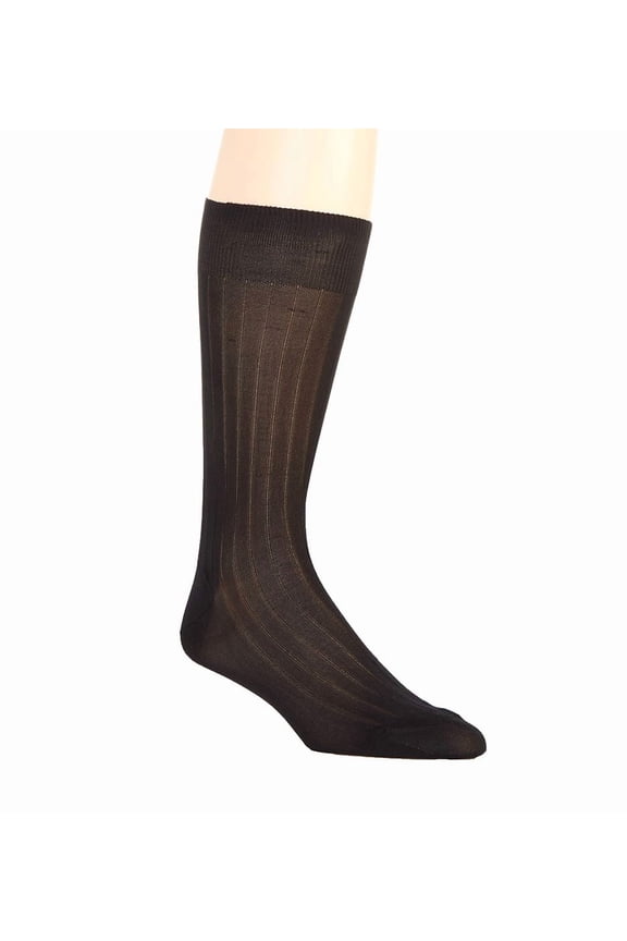 Men's Pantherella 5702 Asberley Luxury Silk Blend 9x1 Rib Crew Sock (Black L)