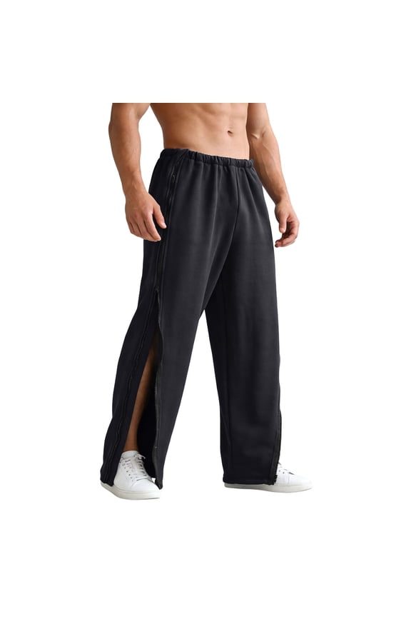 Men's Pants Adaptive Easy On Off Elastic Waist Loose Fit Lightweight Comfort Trousers with Side Open Leg Black XXXL