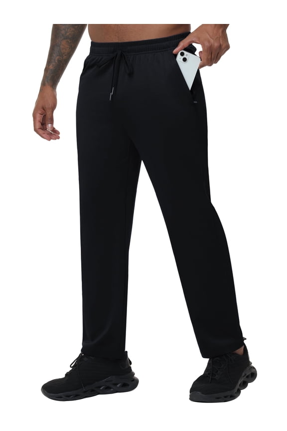 Men's Pants Athletic Open Bottom Running Pants Mens Sweatpants with Pockets Black 2XL