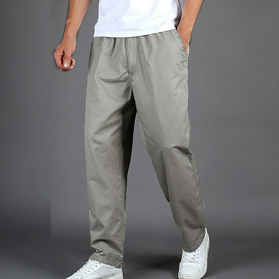 Men's Pants Big And Tall Under $15 Elastic Waist Casual Sport Pocket Drawstring Zipper Solid Color Elastic Waist Cargo Pants