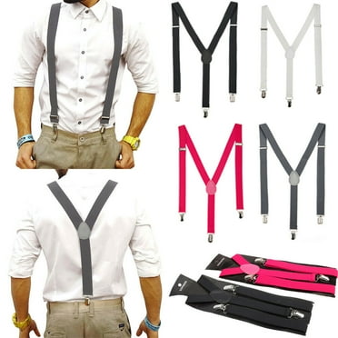 Men's Pants Brace Y-back Shape Suspenders Clip-On Elastic Strap 3 Clips