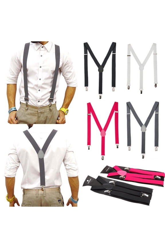 Mens Suspenders Wide Adjustable and Elastic Braces Y Shape with Very Strong Clips