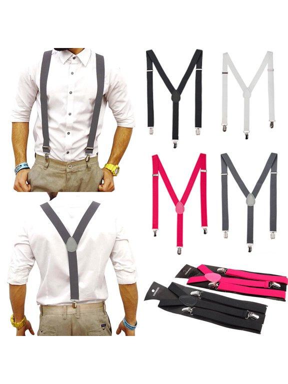 Men's Pants Brace Y-back Shape Suspenders Clip-On Elastic Strap 3 Clips