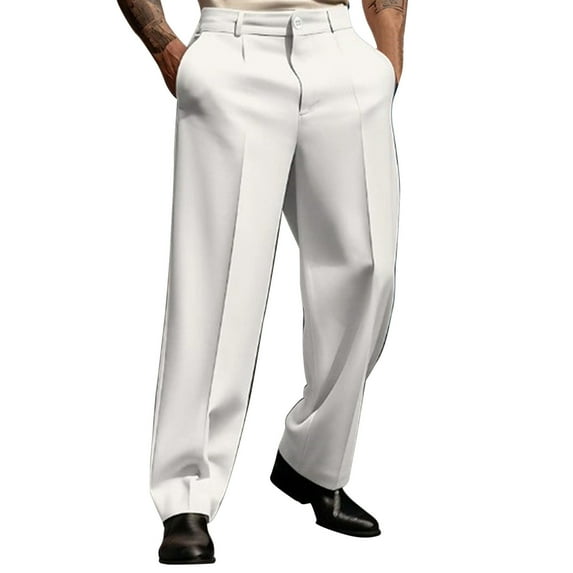 Men's Pants – Breathable Athletic Fit for Work or Lounge Mens Solid Color Simple Business Casual Straight Suit Pants Pants