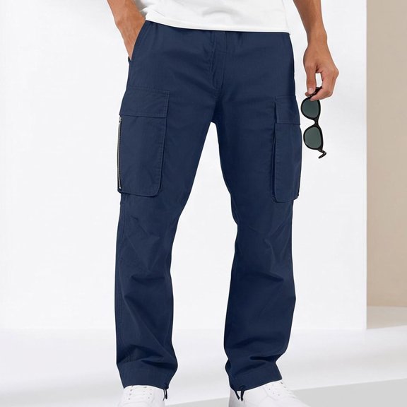 Men's Pants Camo Cargo Light Weight Brush | Ripstop Fabric, Great for Jungle Outdoor Activities, 4 Pockets Navy L