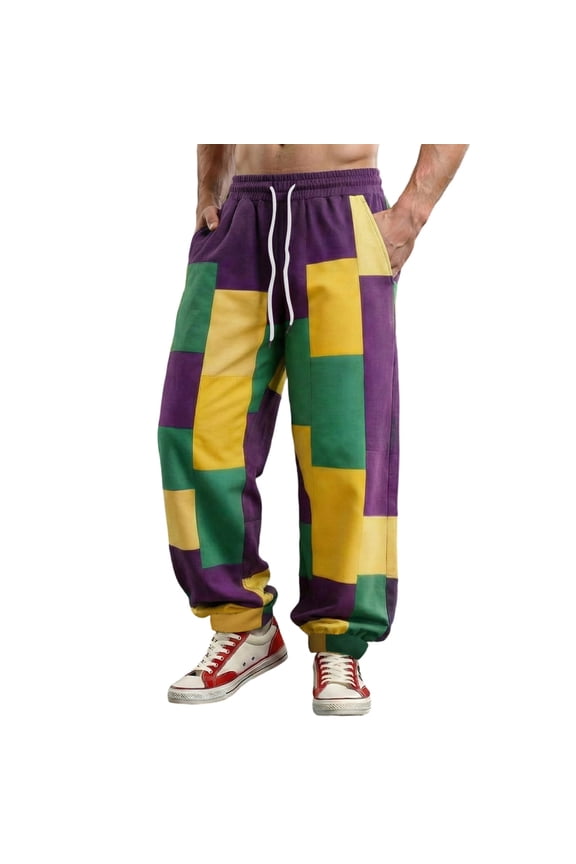 Men's Pants Carnival Comfortable Elastic Waist Lightweight Breathable Joggers Outdoor Activities Trousers Purple M