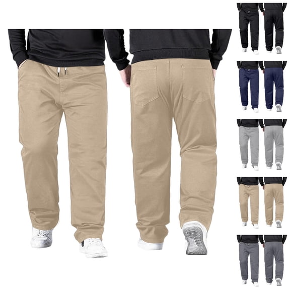 Men's Pants Casual Big And Tall 2026 Drawstring High Elastic Waist Loose Fit Straight Leg Stretch Trousers with Pockets