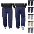 thumbnail image 1 of Men's Pants Casual Big And Tall 2026 Drawstring High Elastic Waist Loose Fit Straight Leg Stretch Trousers with Pockets, 1 of 4