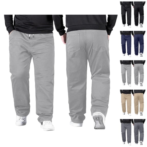 Men's Pants Casual Big And Tall 2026 Drawstring High Elastic Waist Loose Fit Straight Leg Stretch Trousers with Pockets