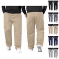 thumbnail image 1 of Men's Pants Casual Big And Tall 2026 Drawstring High Elastic Waist Straight Leg Loose Fit Stretch Trousers with Pockets, 1 of 4