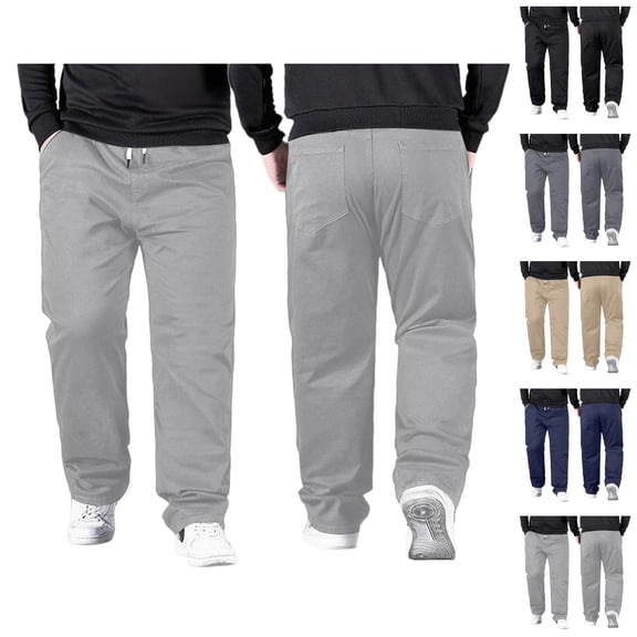 Men's Pants Casual Big And Tall 2026 Drawstring High Elastic Waist Straight Leg Loose Fit Stretch Trousers with Pockets