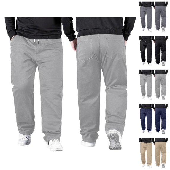 Men's Pants Casual Big And Tall 2026 Drawstring High Elastic Waist Stretch Loose Fit Straight Leg Trousers with Pockets