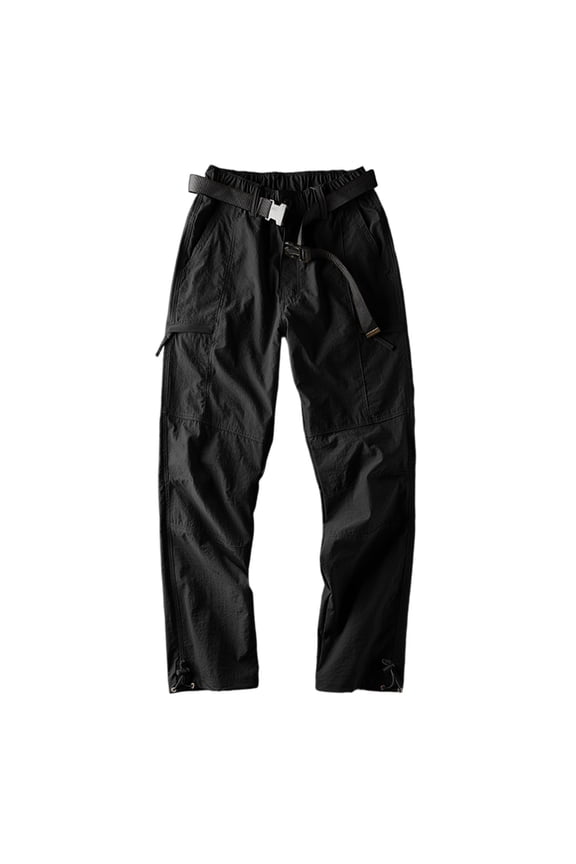 Men's Pants Casual Button Waist Windproof Nylon Cargo Pant Tapered Fit Outdoor Hiking Travel Daily Trouser with Multi Functional Pockets Black,S